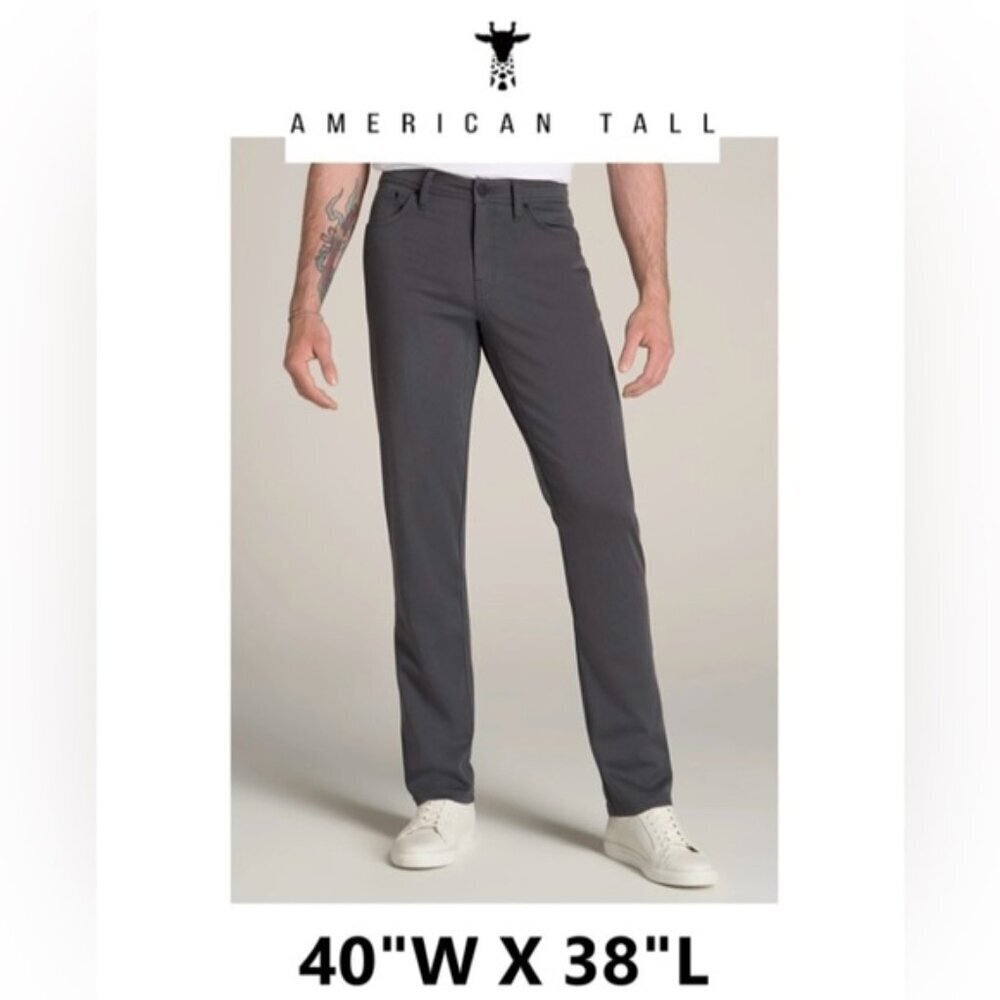 American Tall-Everyday Comfort Tapered Fit Pants-Heron Grey. Size:40Wx38L (1651)